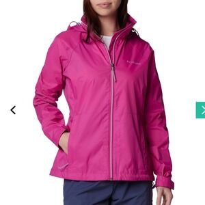 Columbia Pink Purple Full Zip Windbreaker Hidden Hood Size Large Athleisure